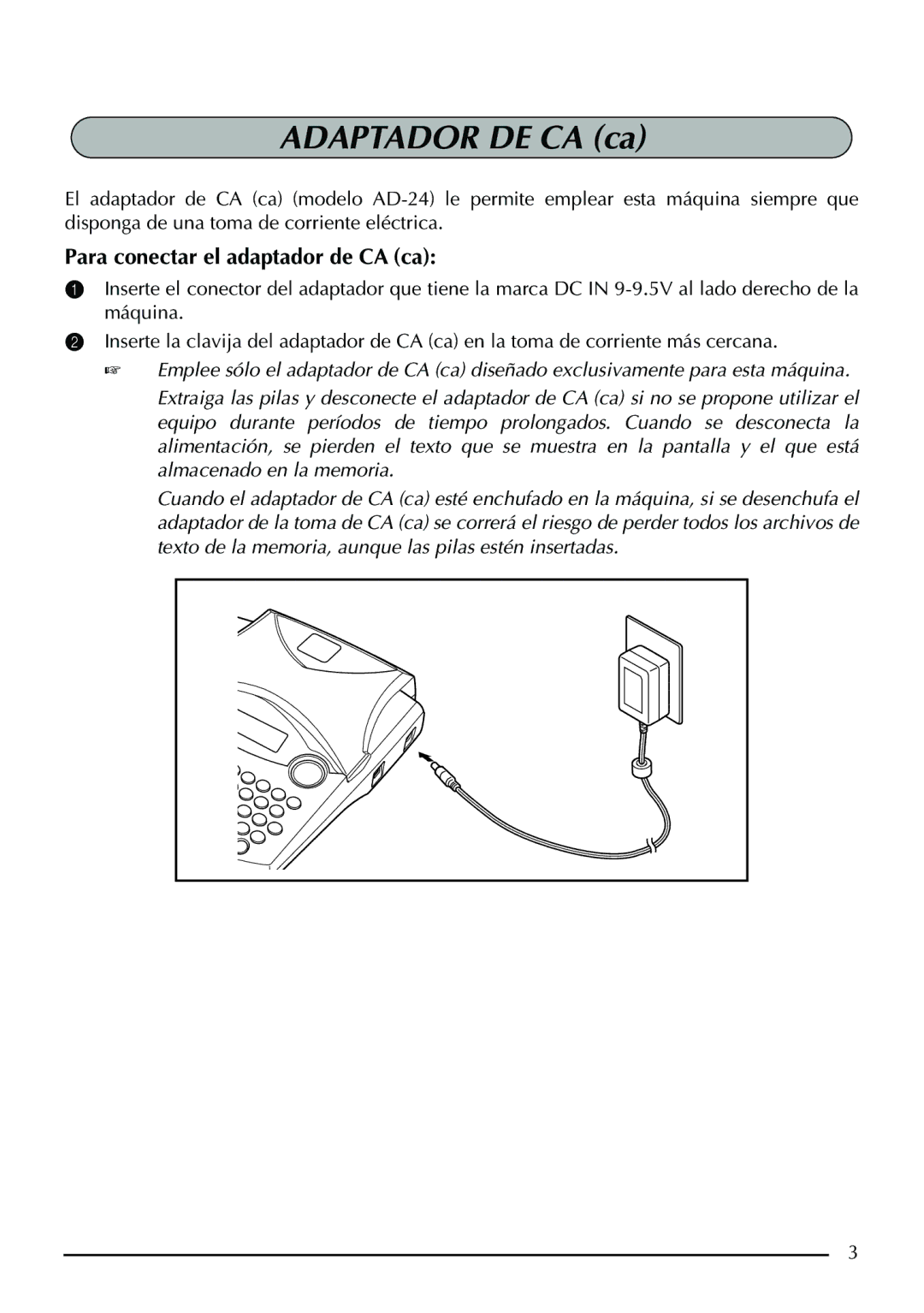 Brother PT-1950, PT-1960 manual Adaptador DE CA ca, Para conectar el adaptador de CA ca 