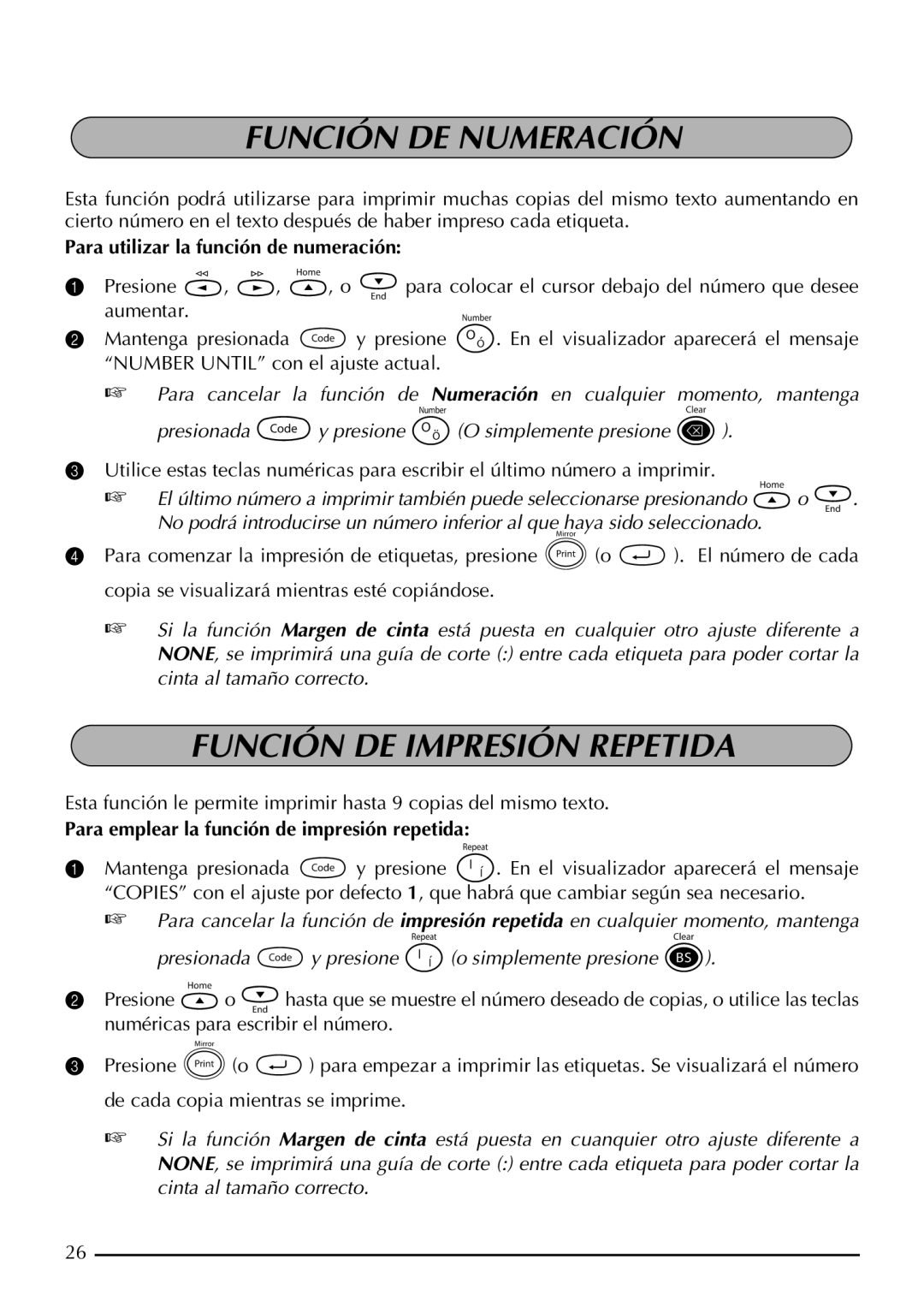 Brother PT-1960, PT-1950 manual Función DE Numeración, Función DE Impresión Repetida, Para utilizar la función de numeración 