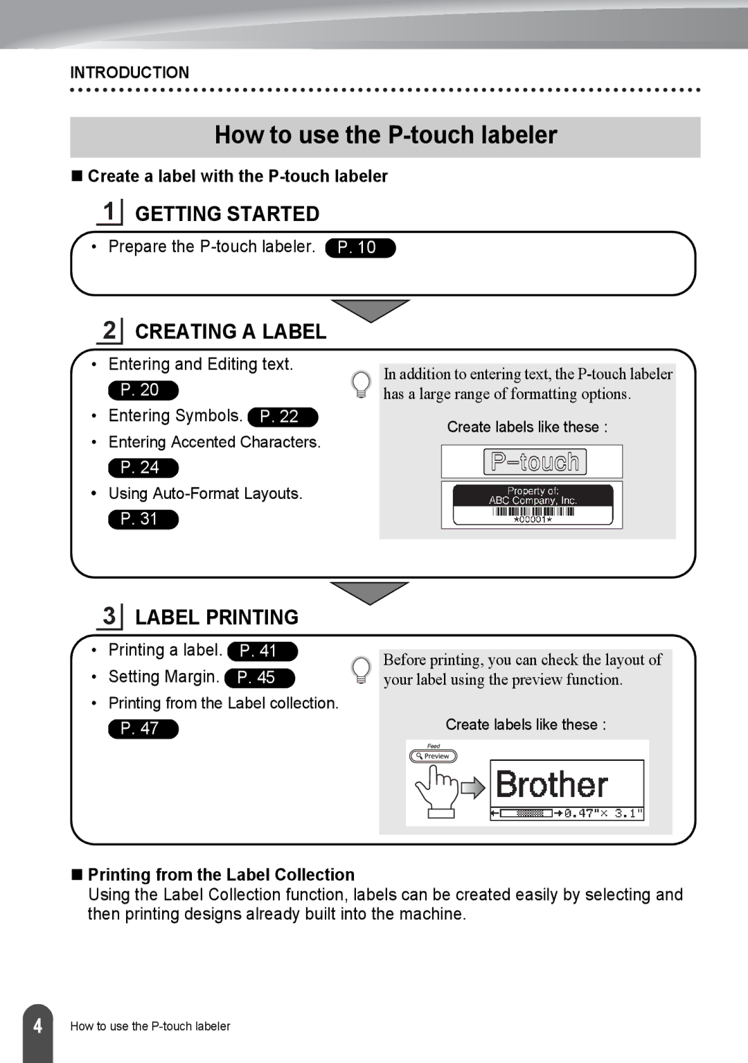 Brother PT-2030, PT2030AD appendix How to use the P-touch labeler, „ Create a label with the P-touch labeler 