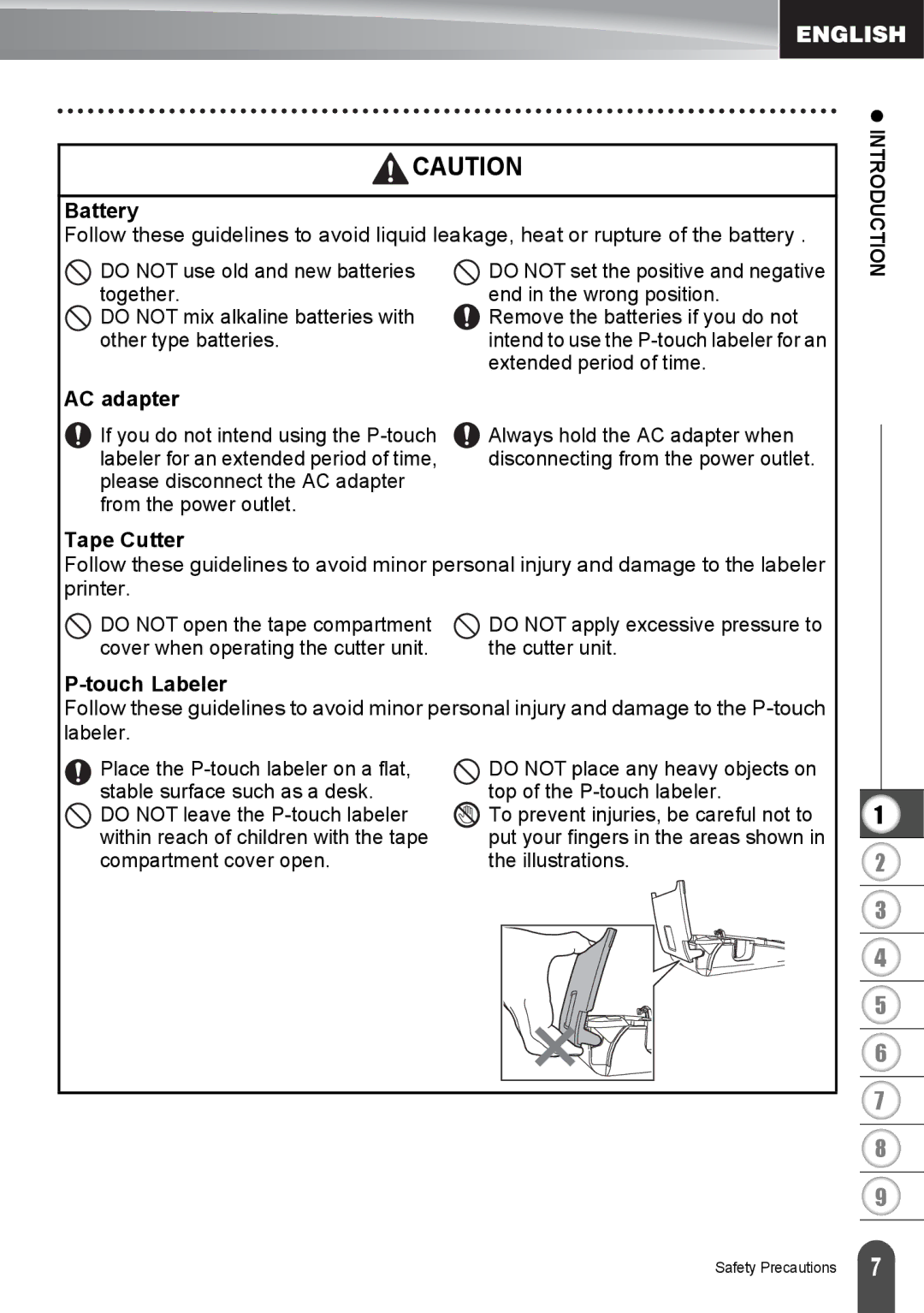 Brother PT2030AD, PT-2030 appendix Cover when operating the cutter unit Cutter unit 