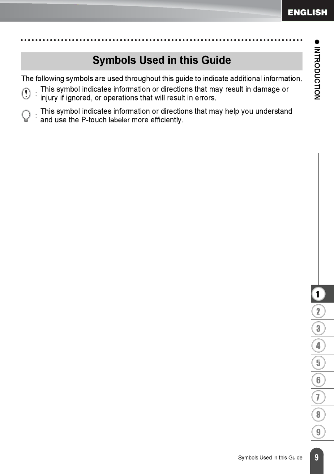 Brother PT2030AD, PT-2030 appendix Symbols Used in this Guide 