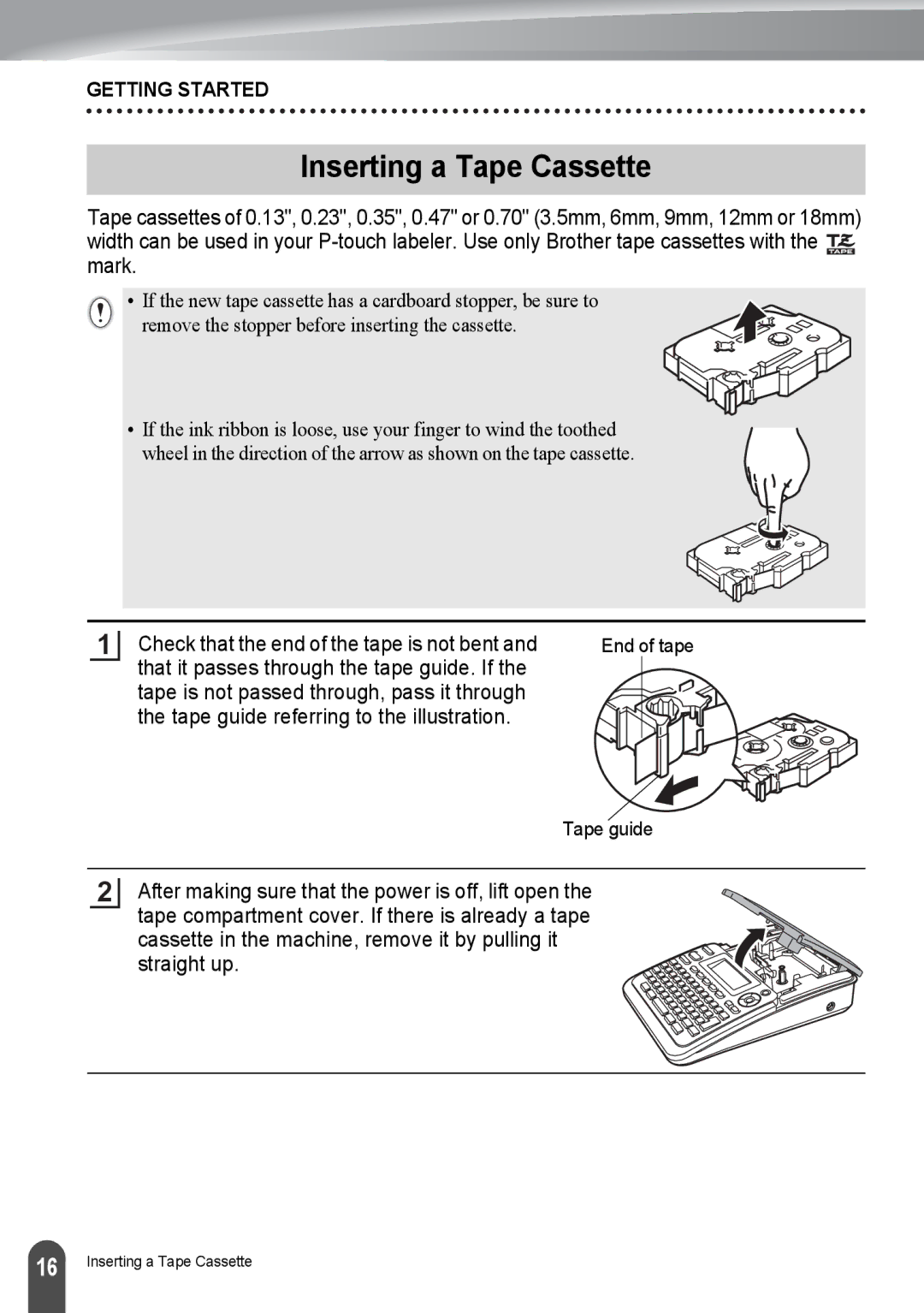 Brother PT-2030, PT2030AD appendix Inserting a Tape Cassette 