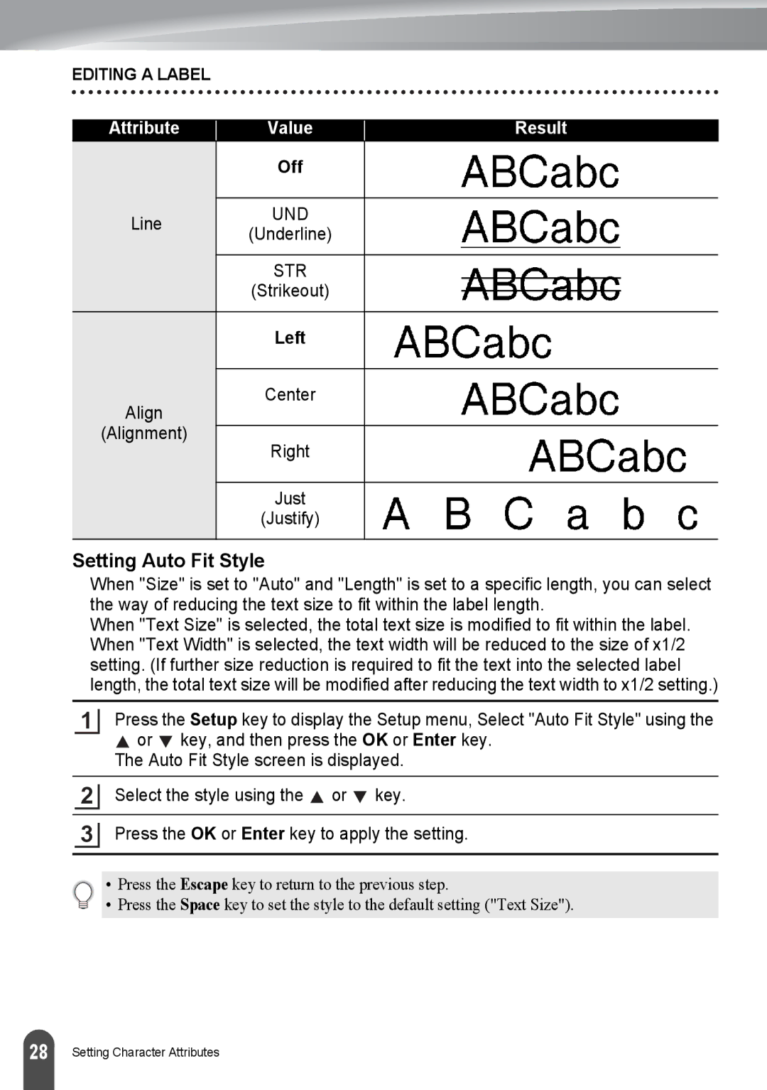 Brother PT-2030, PT2030AD appendix Setting Auto Fit Style, Off 