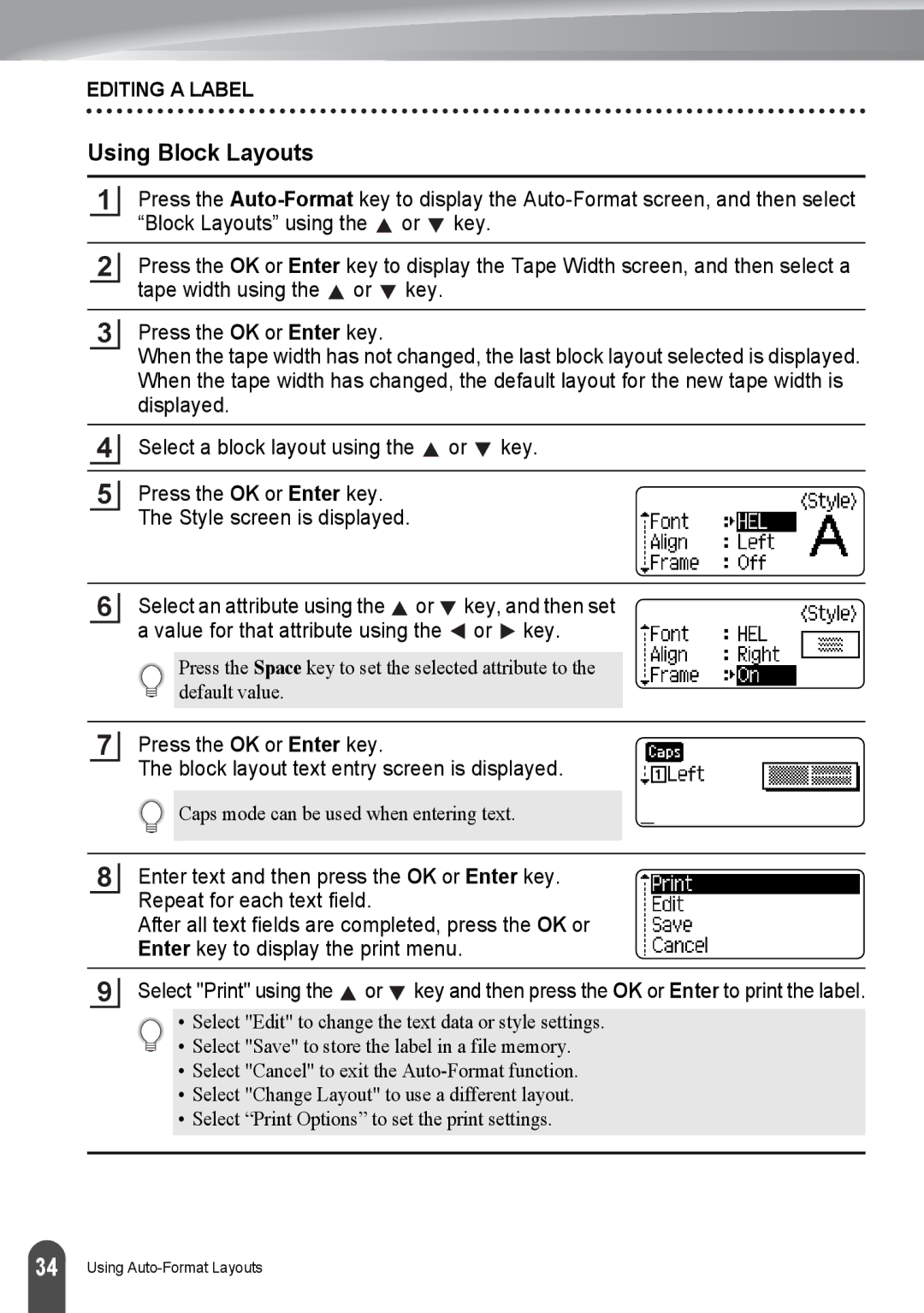 Brother PT-2030, PT2030AD appendix Using Block Layouts 