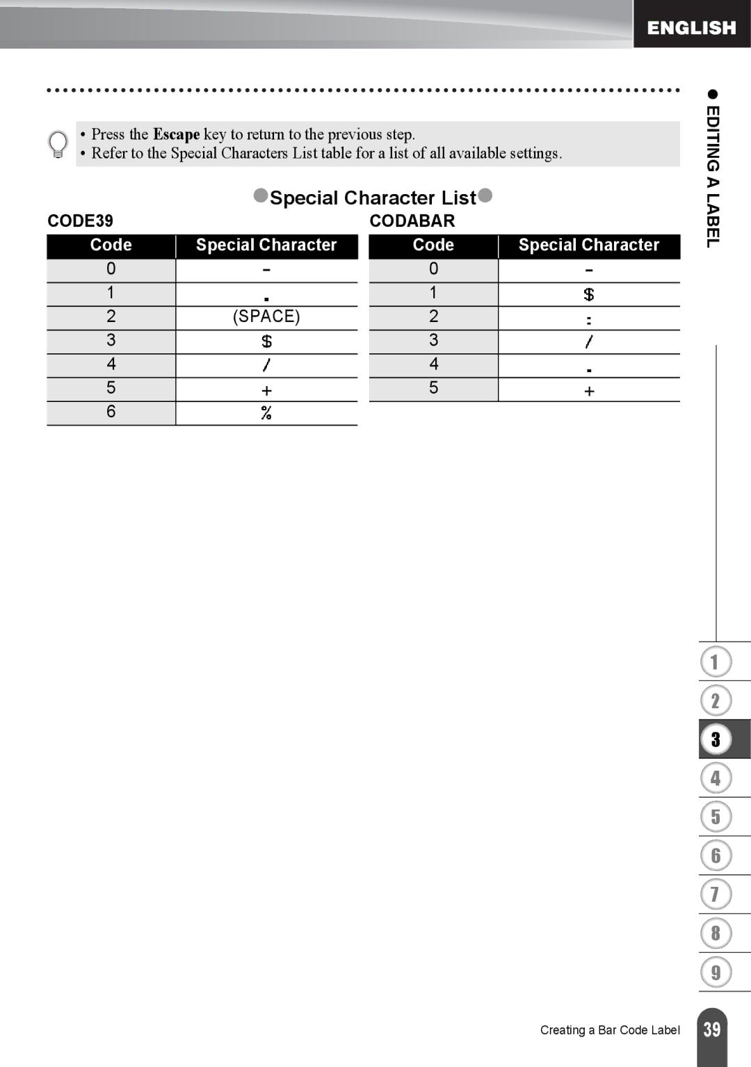 Brother PT2030AD, PT-2030 appendix ZSpecial Character Listz, Editing a 