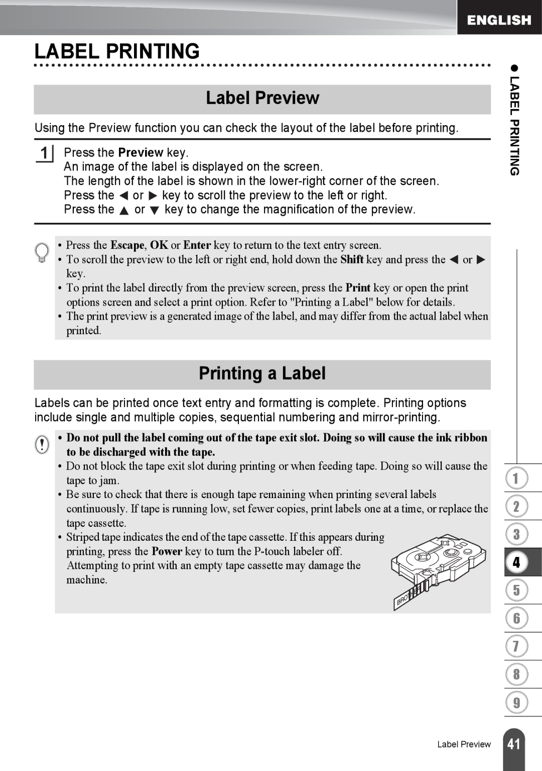 Brother PT2030AD, PT-2030 appendix Label Printing, Label Preview, Printing a Label 