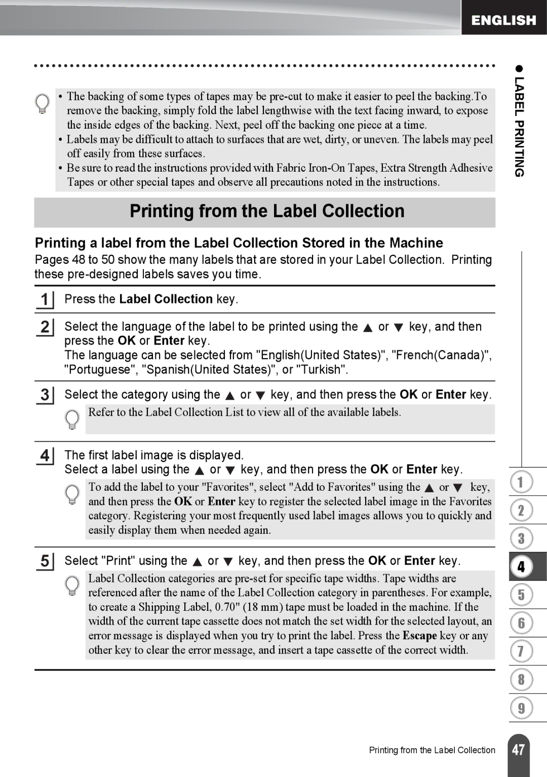 Brother PT2030AD, PT-2030 appendix Printing from the Label Collection, Press the Label Collection key 