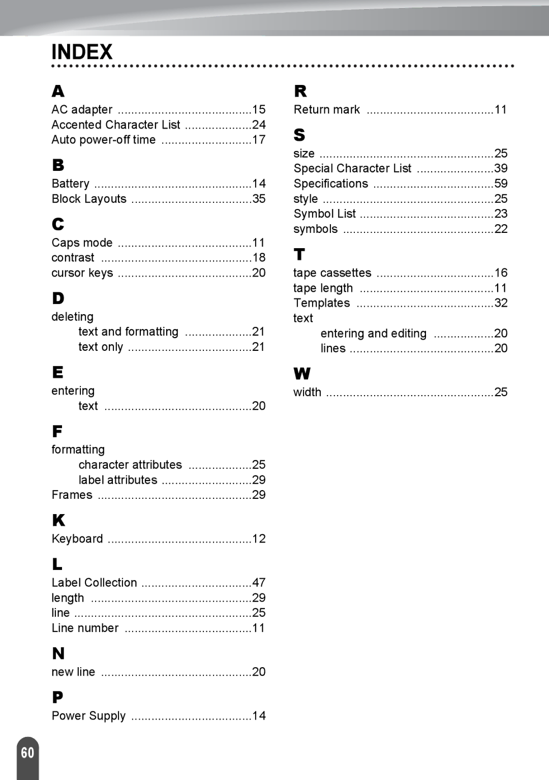 Brother PT-2030, PT2030AD appendix Index 