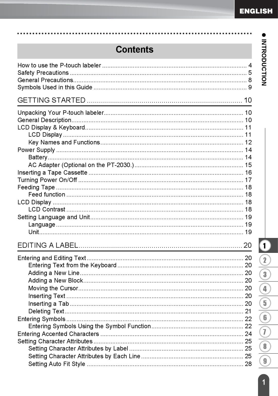 Brother PT2030AD, PT-2030 appendix Contents 