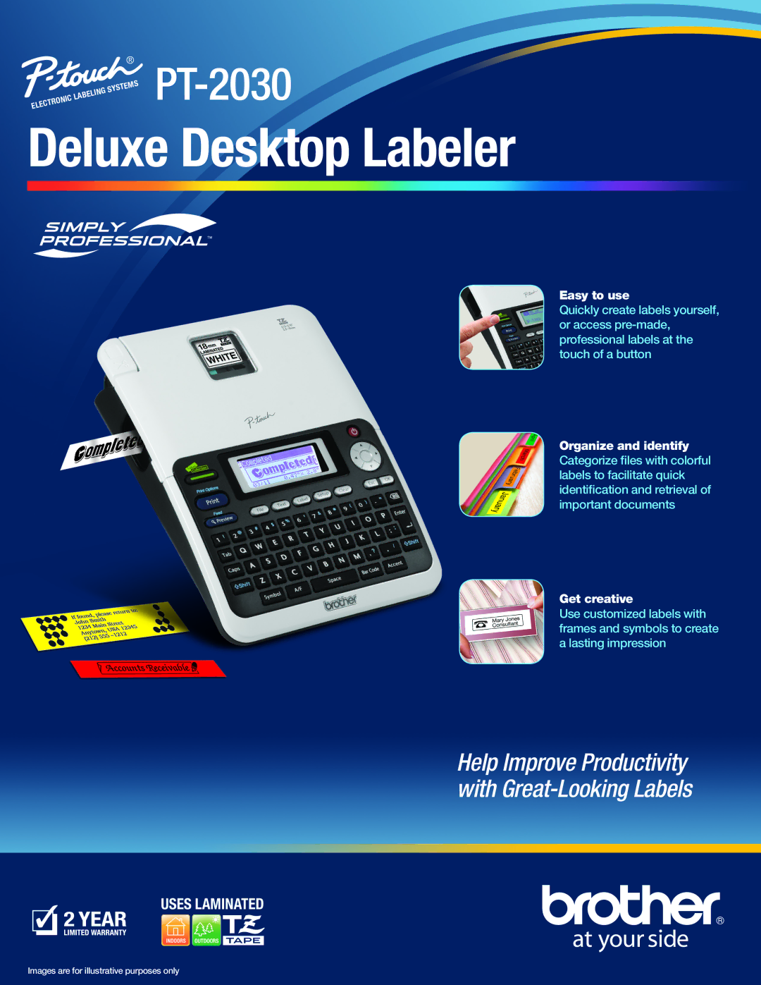 Brother PT-2030 manual Deluxe Desktop Labeler, Easy to use 