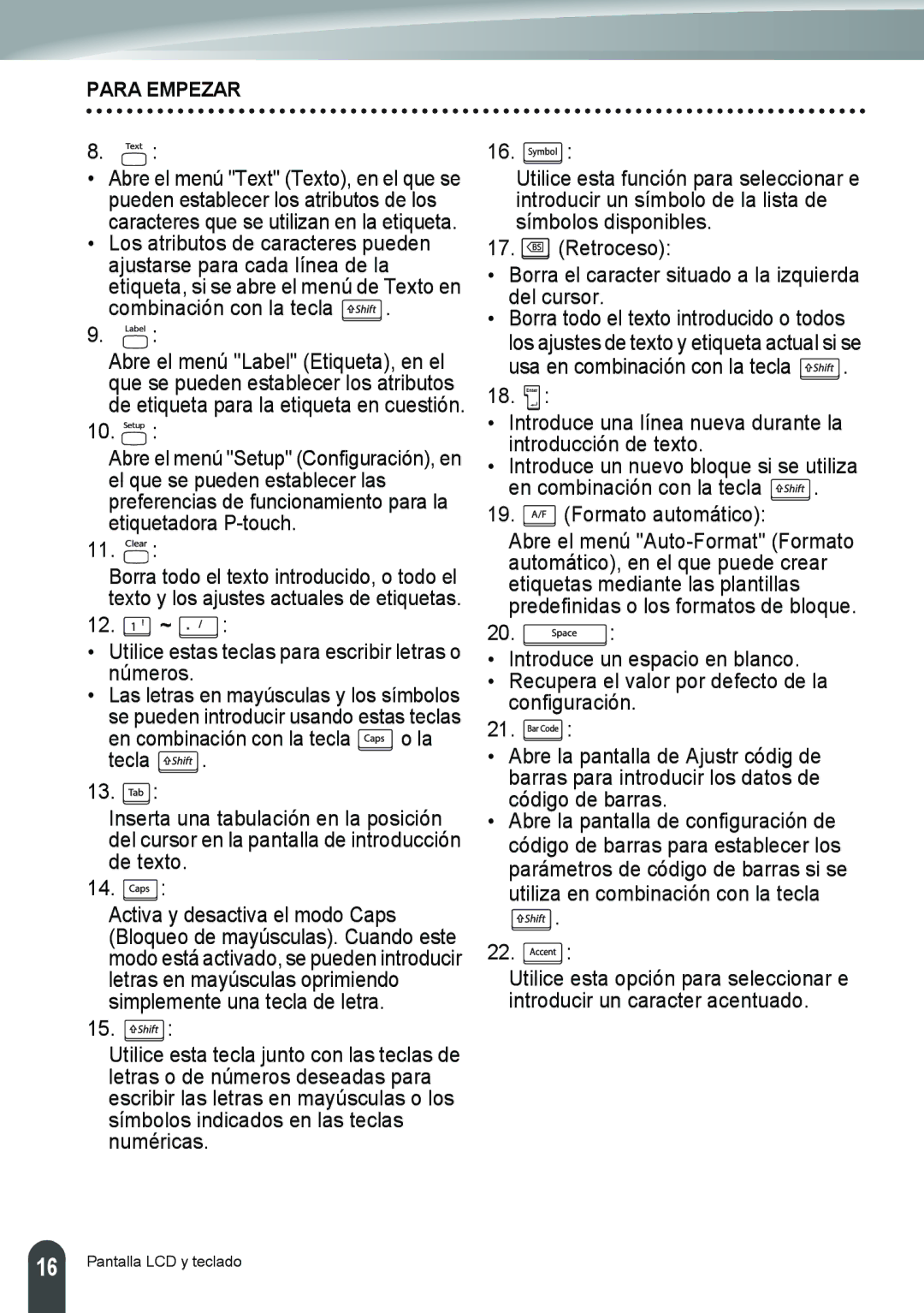 Brother PT-2110, PT-2100 manual 12. ~, Utilice estas teclas para escribir letras o números 