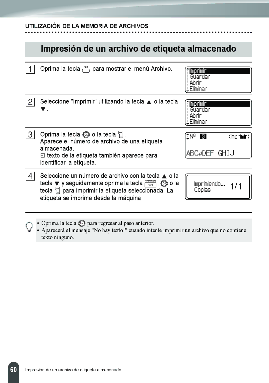 Brother PT-2110, PT-2100 manual Impresión de un archivo de etiqueta almacenado 