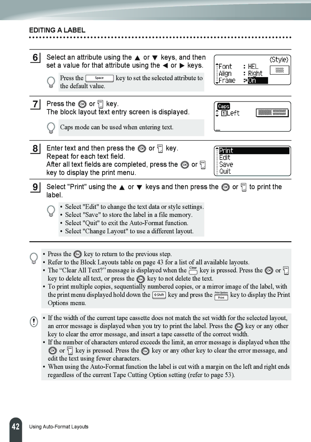 Brother PT-2110, PT-2100 manual Block layout text entry screen is displayed 