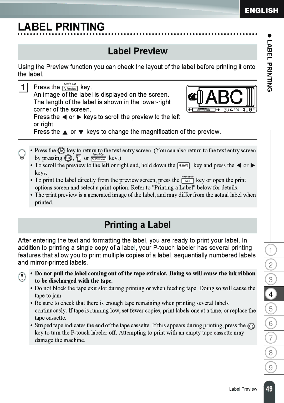 Brother PT-2100, PT-2110 manual Label Printing, Label Preview, Printing a Label 