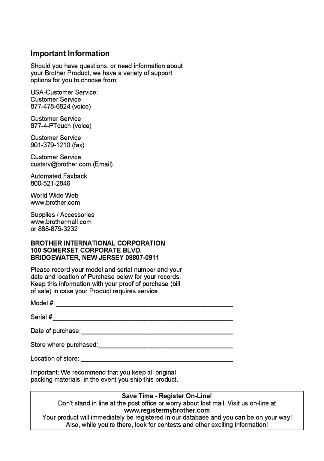 Brother PT-2110, PT-2100 manual Important Information 