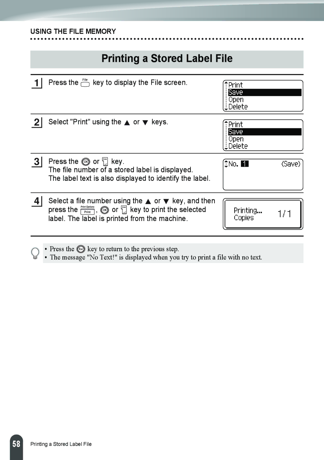 Brother PT-2110, PT-2100 manual Printing a Stored Label File 