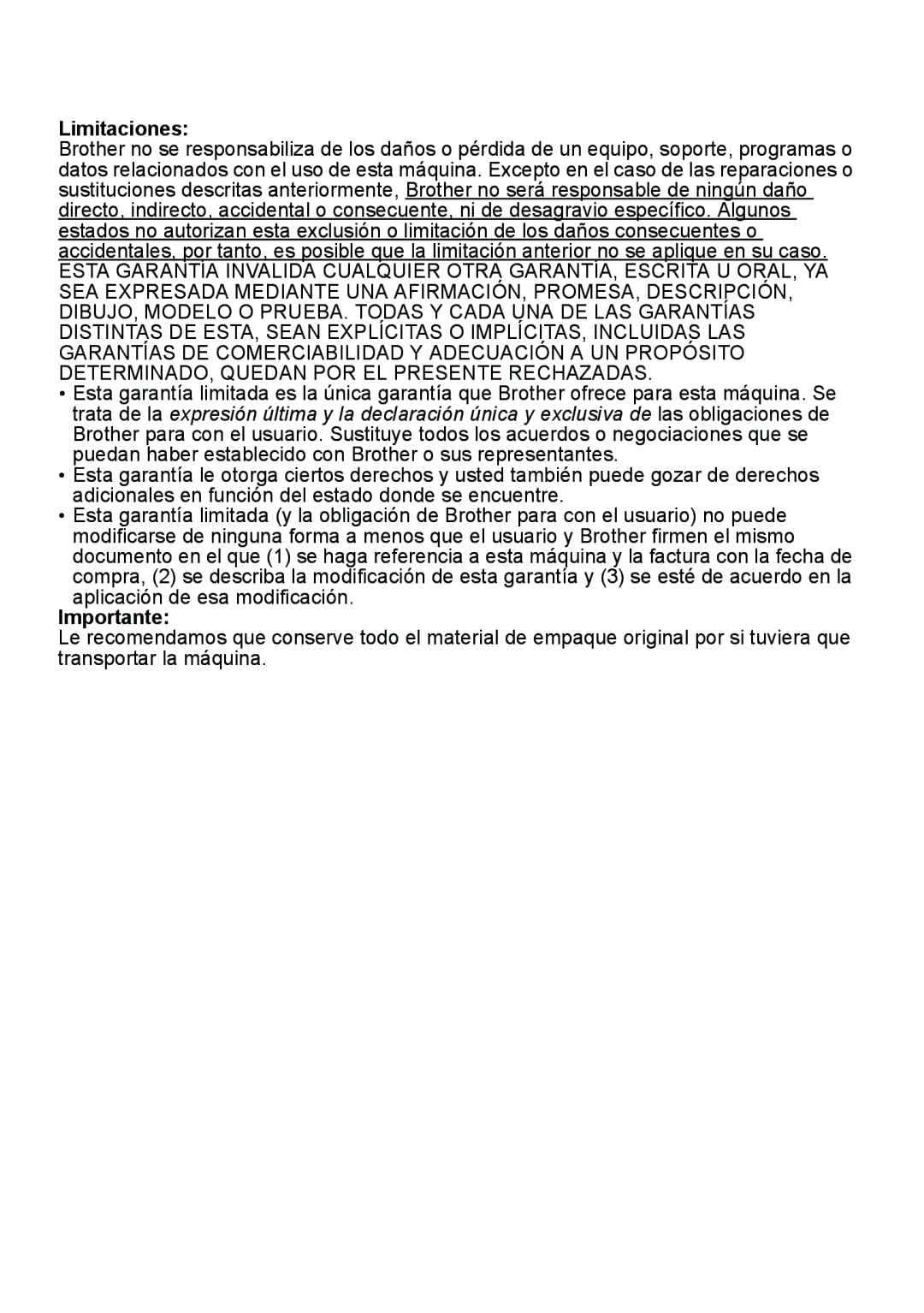 Brother PT-2100, PT-2110 manual Limitaciones, Aplicación de esa modificación, Importante 