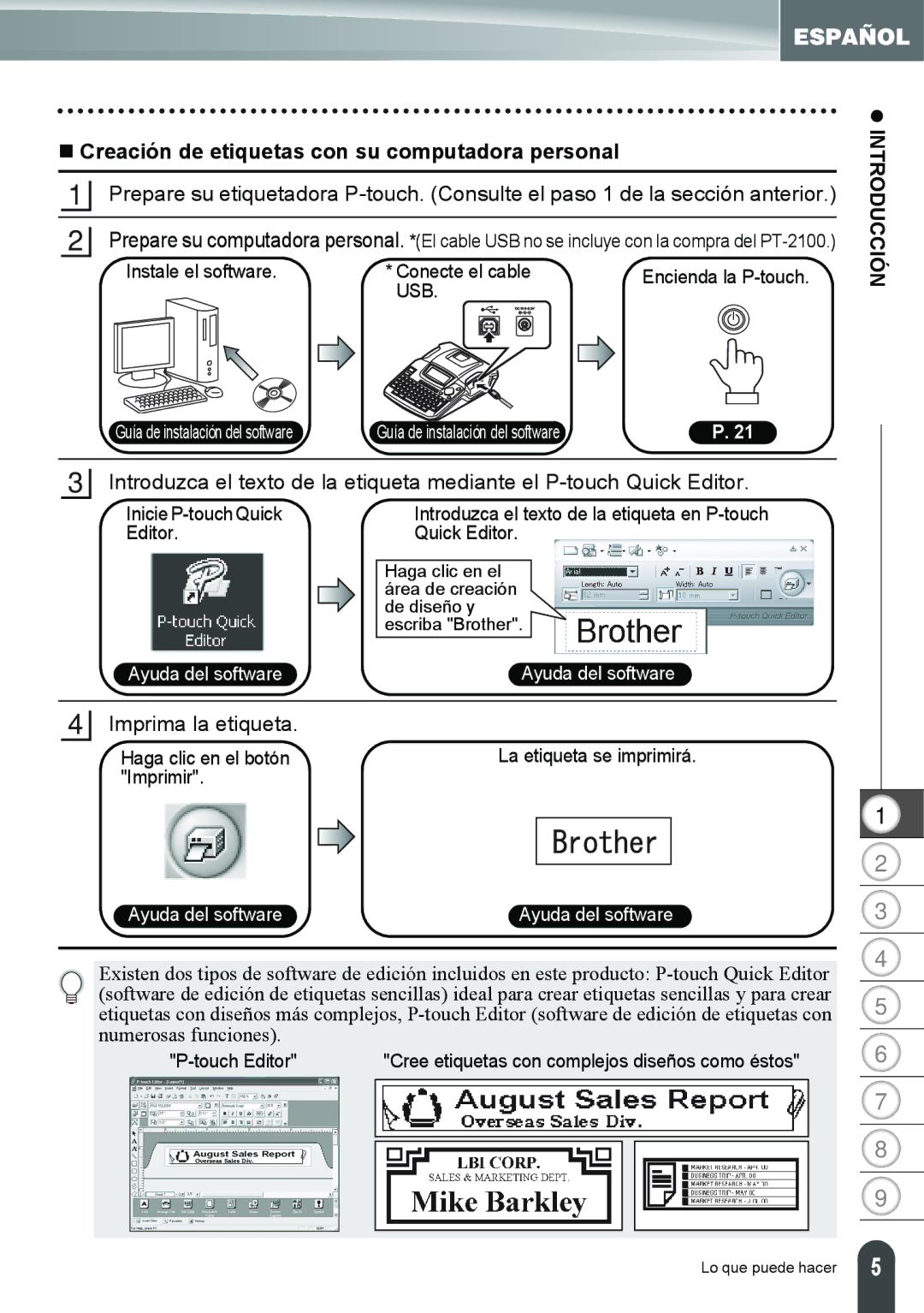 Brother PT-2100, PT-2110 manual „ Creación de etiquetas con su computadora personal 