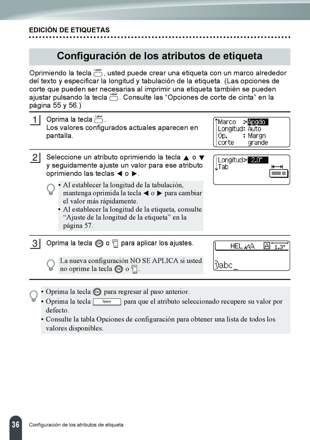 Brother PT-2110, PT-2100 manual Configuración de los atributos de etiqueta, Edición De Etiquetas 