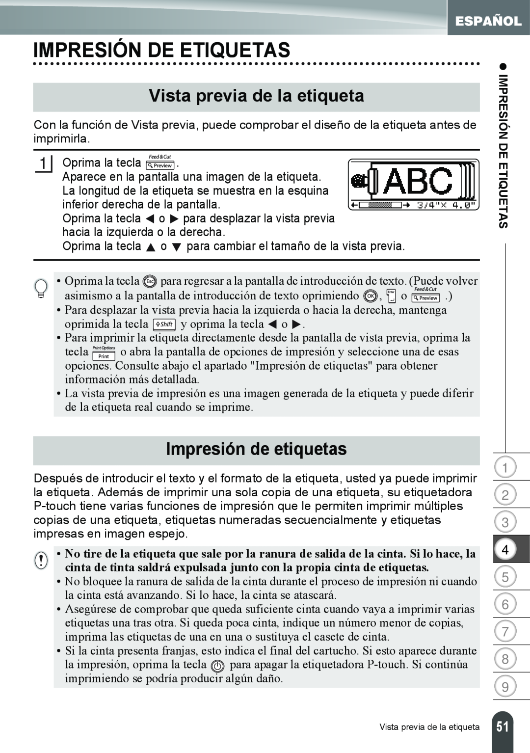 Brother PT-2100 Impresión De Etiquetas, Vista previa de la etiqueta, Impresión de etiquetas, z IMPRESIÓN DE ETIQUETAS 