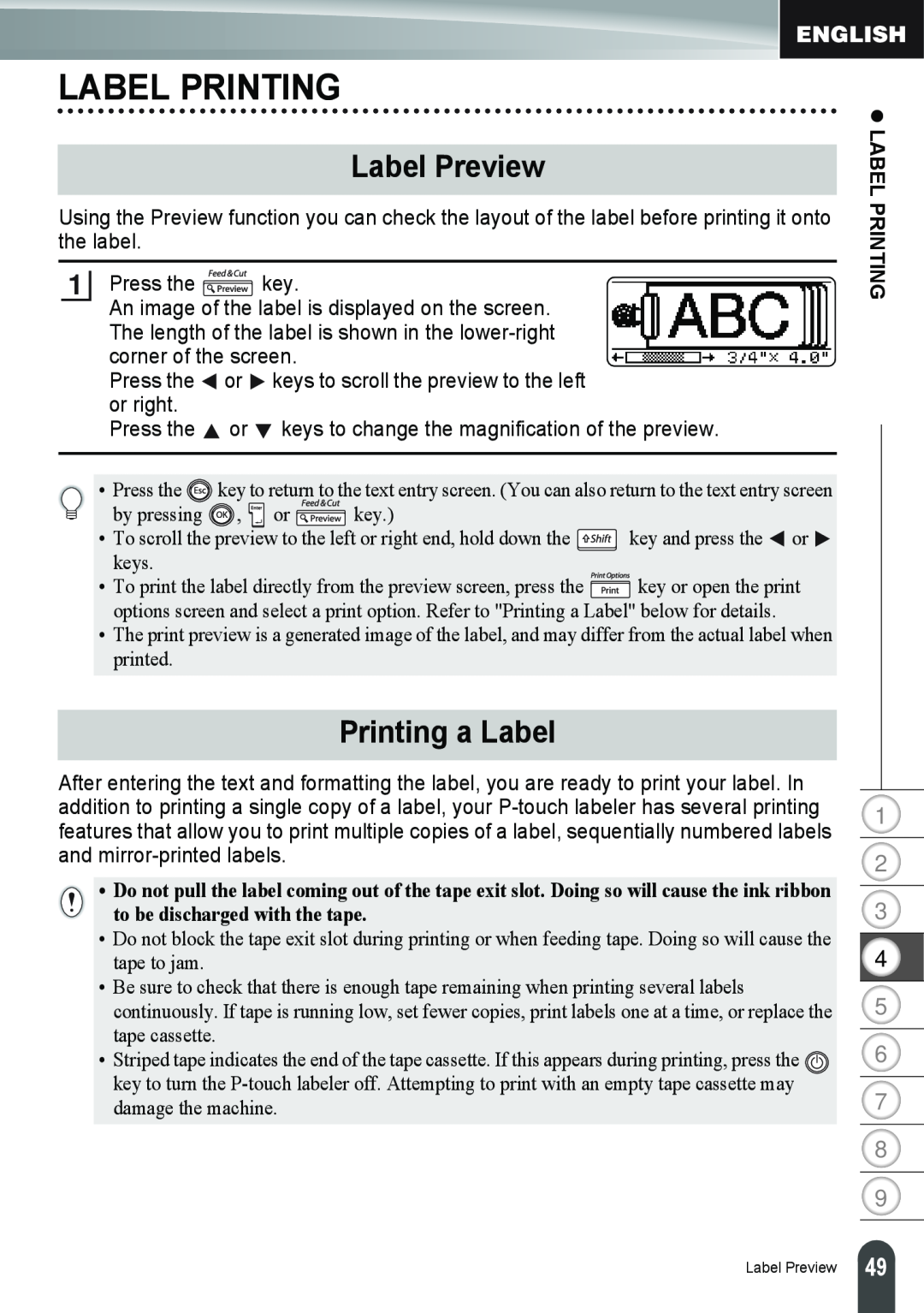 Brother PT-2100, PT-2110 manual Label Printing, Label Preview, Printing a Label, z LABEL PRINTING 