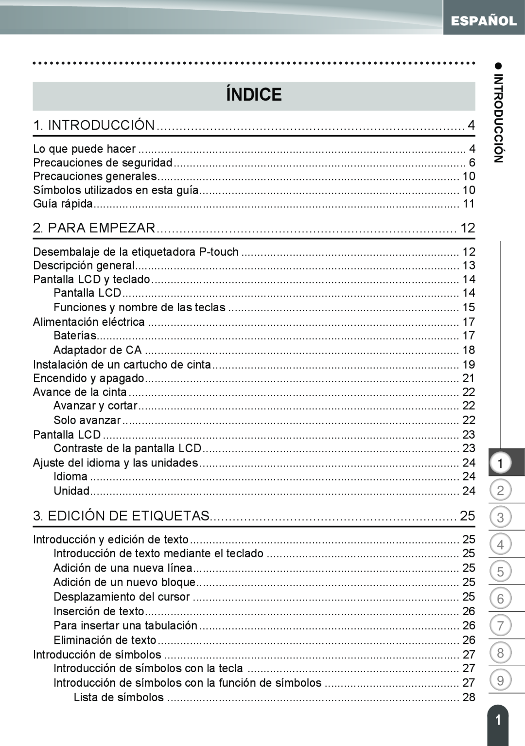 Brother PT-2100, PT-2110 manual Índice, Para Empezar, Edición De Etiquetas, z INTRODUCCIÓN 