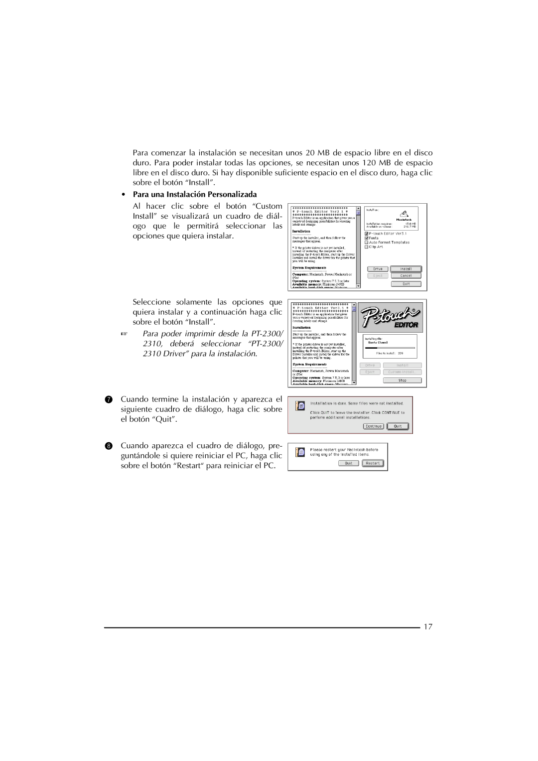 Brother PT-2300 manual Para una Instalación Personalizada 