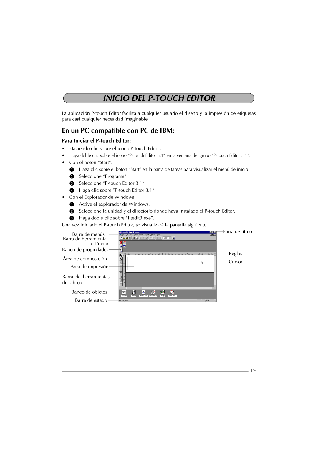 Brother PT-2300 manual Inicio DEL P-TOUCH Editor, Para Iniciar el P-touch Editor 