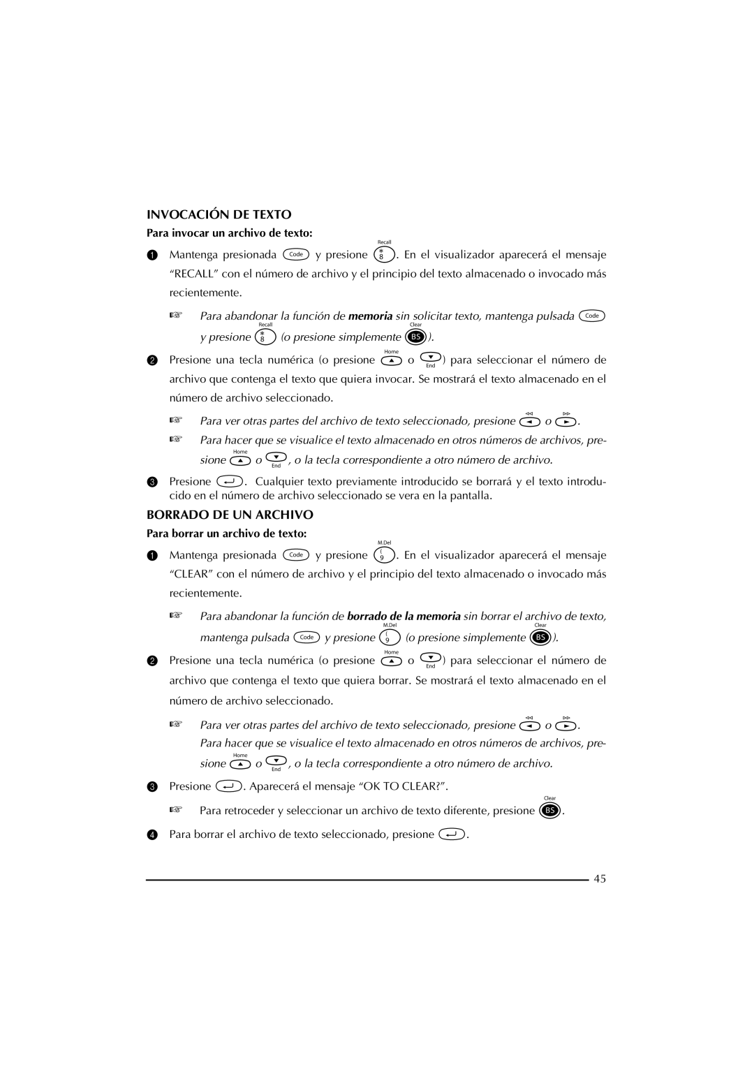 Brother PT-2300 manual Invocación DE Texto, Borrado DE UN Archivo, Para invocar un archivo de texto 