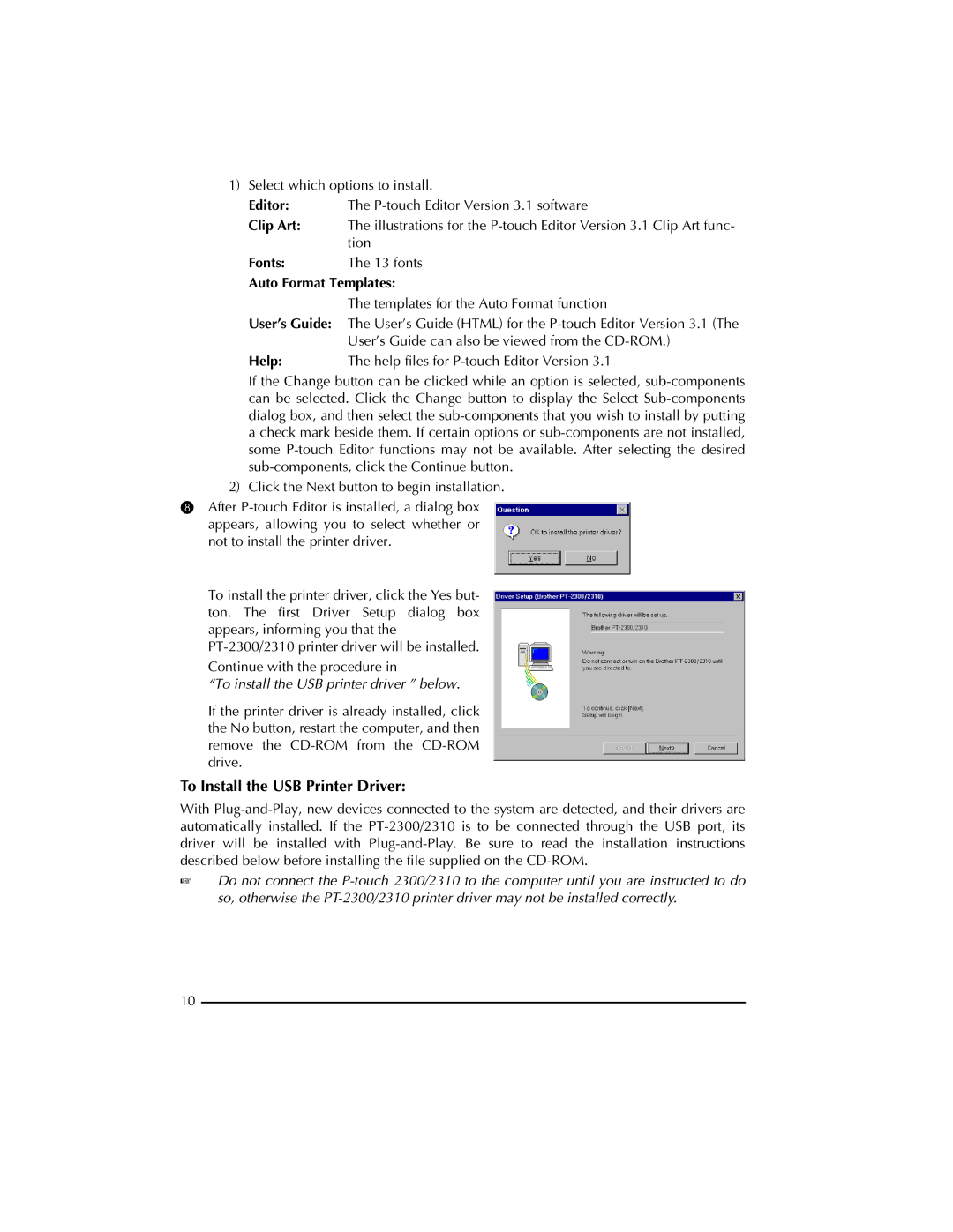 Brother PT-2300 manual To Install the USB Printer Driver, Auto Format Templates 