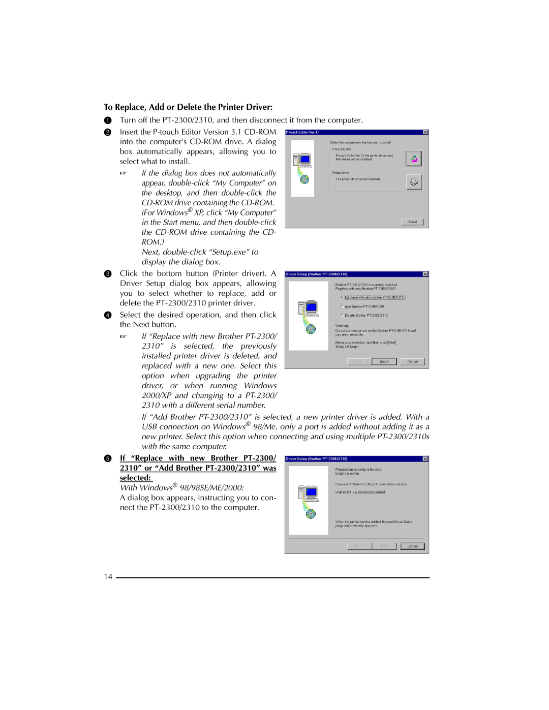 Brother PT-2300 manual To Replace, Add or Delete the Printer Driver, Selected 