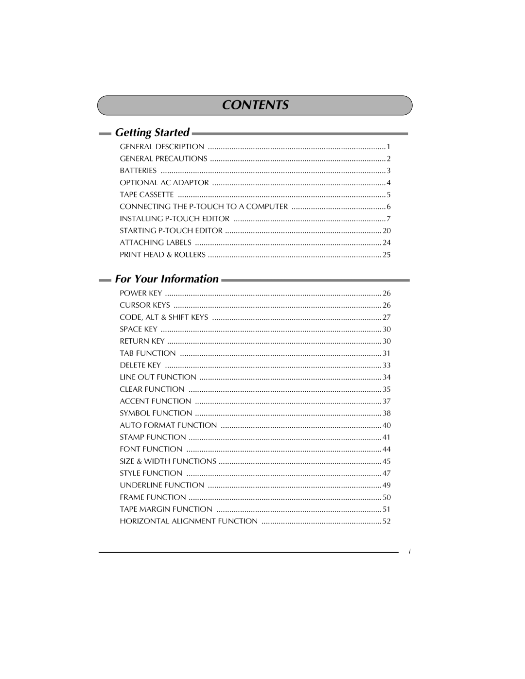 Brother PT-2300 manual Contents 