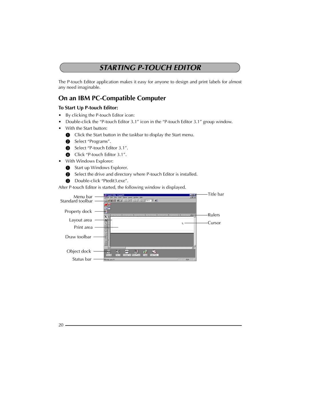 Brother PT-2300 manual Starting P-TOUCH Editor, To Start Up P-touch Editor 