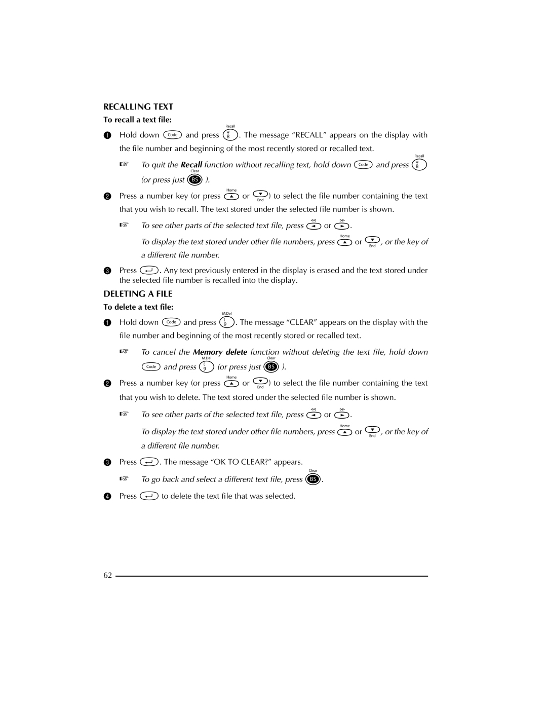 Brother PT-2300 manual Recalling Text, Deleting a File, To recall a text file, To delete a text file 