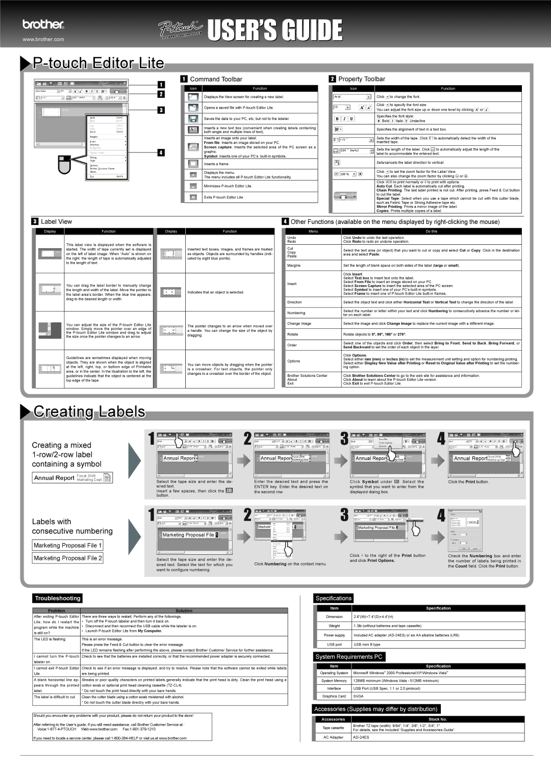 Brother PT-2430PC manual Command Toolbar, Property Toolbar, Label View 