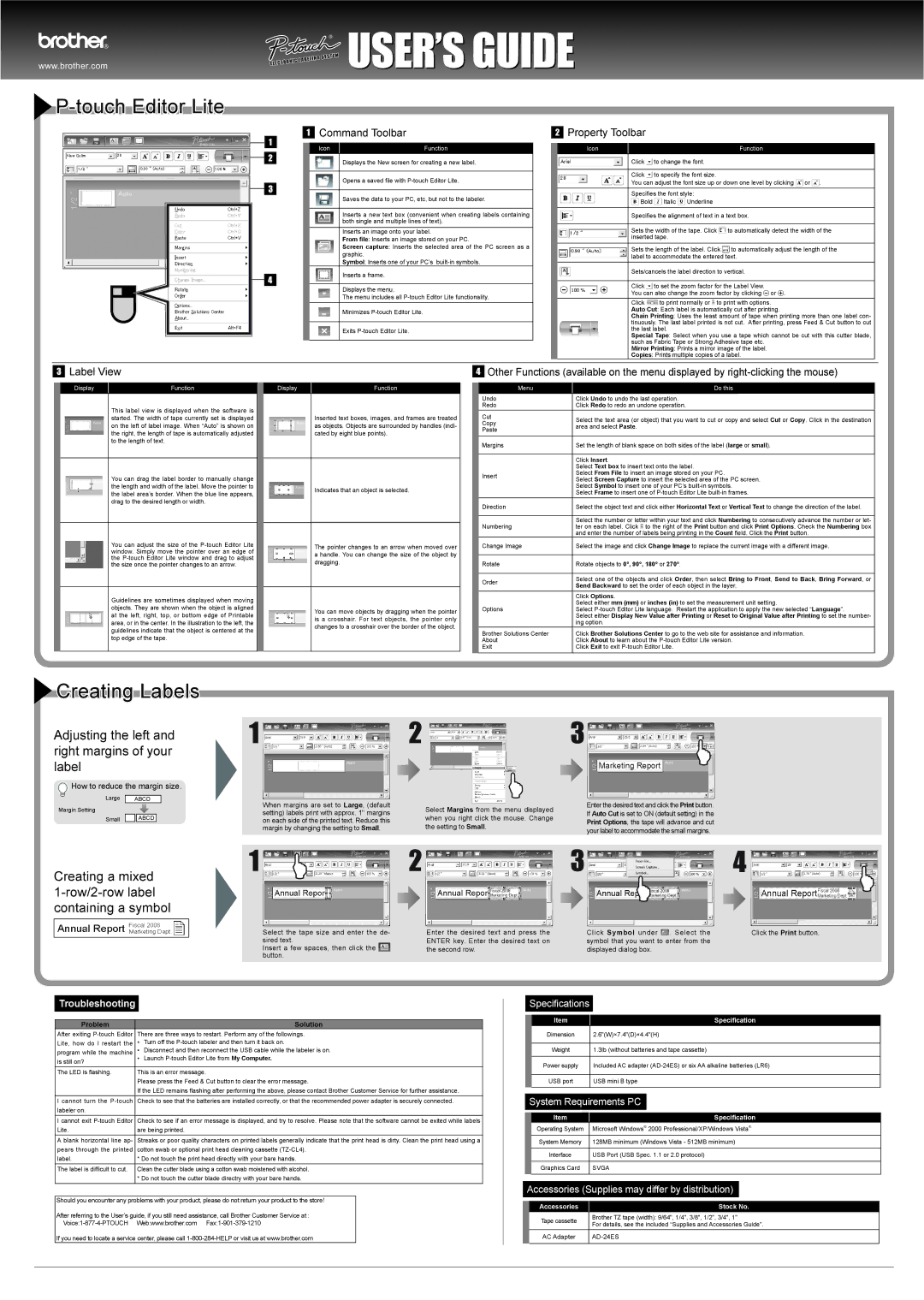 Brother PT-2430PC manual Command Toolbar, Property Toolbar, Label View 