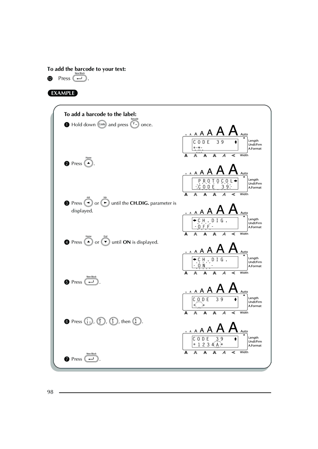 Brother PT-2600 manual To add the barcode to your text, To add a barcode to the label 