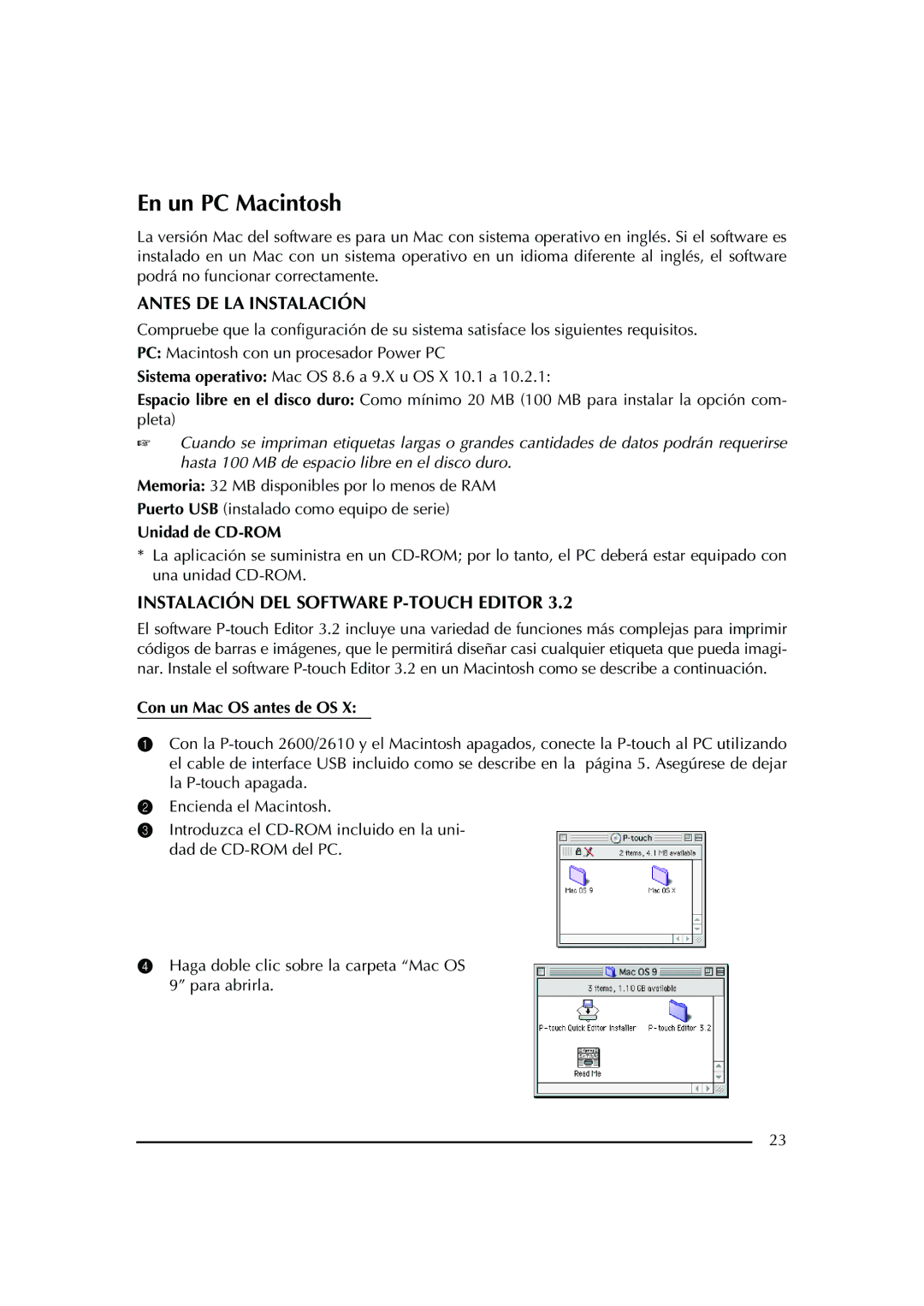 Brother PT-2600 manual En un PC Macintosh, Con un Mac OS antes de OS 