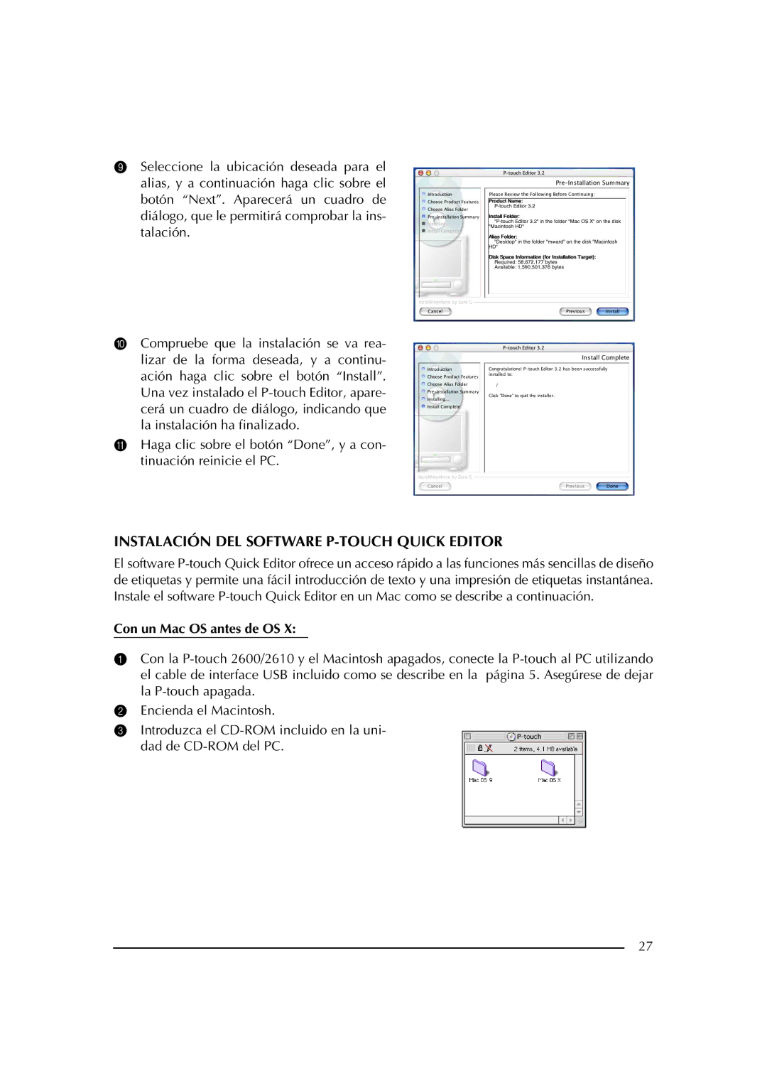 Brother PT-2600 manual Instalación DEL Software P-TOUCH Quick Editor 