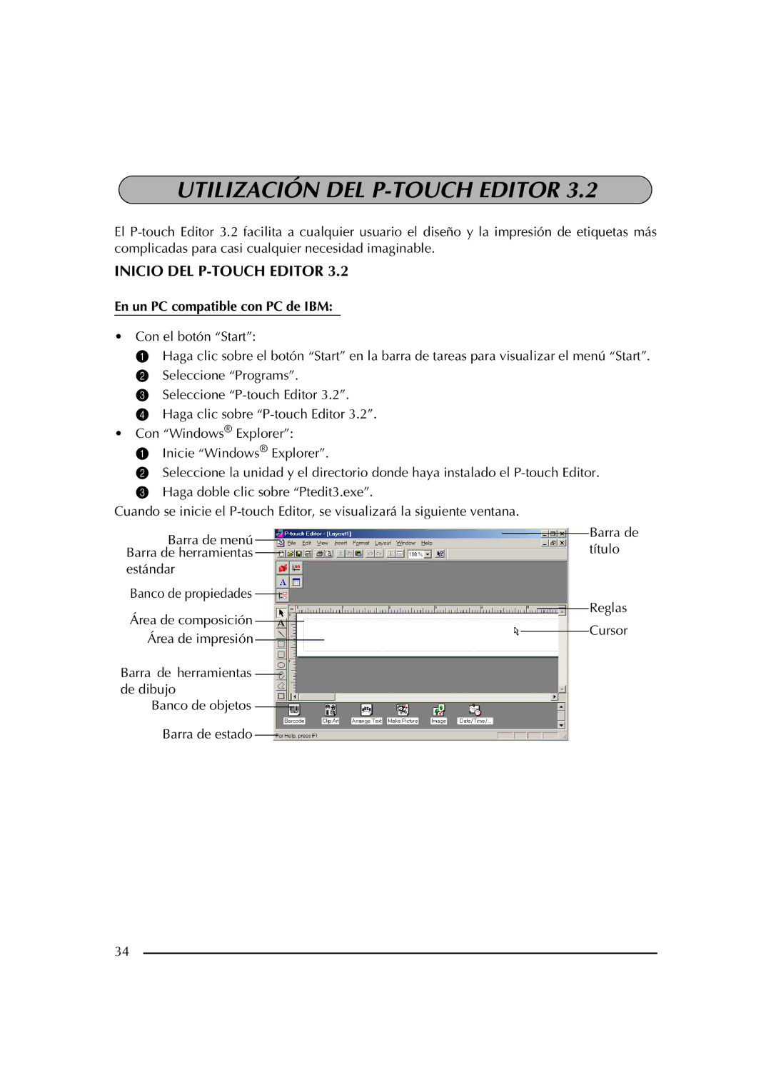 Brother PT-2600 manual Utilización DEL P-TOUCH Editor, Inicio DEL P-TOUCH Editor, En un PC compatible con PC de IBM 