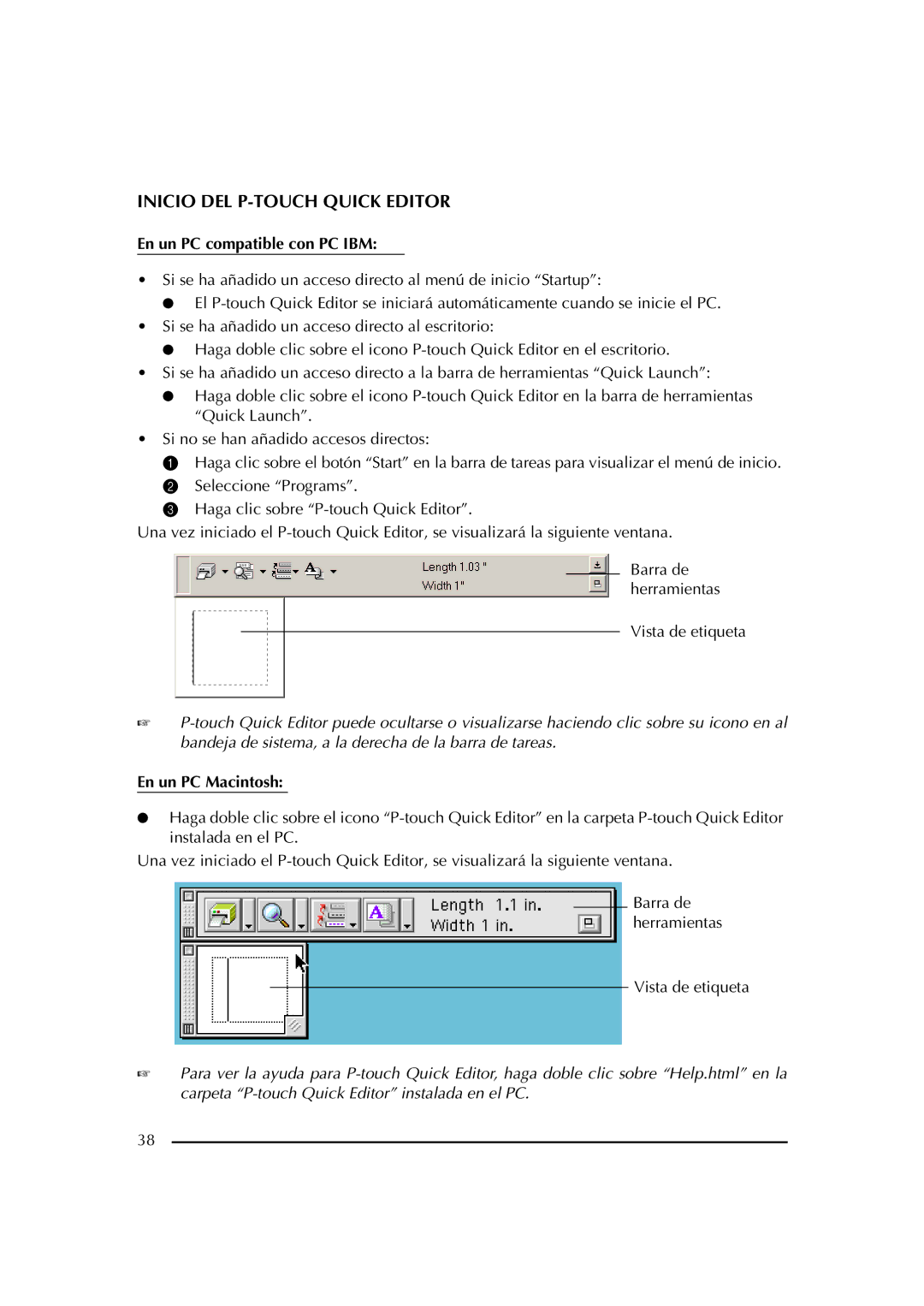 Brother PT-2600 manual Inicio DEL P-TOUCH Quick Editor, En un PC compatible con PC IBM, Vista de etiqueta 