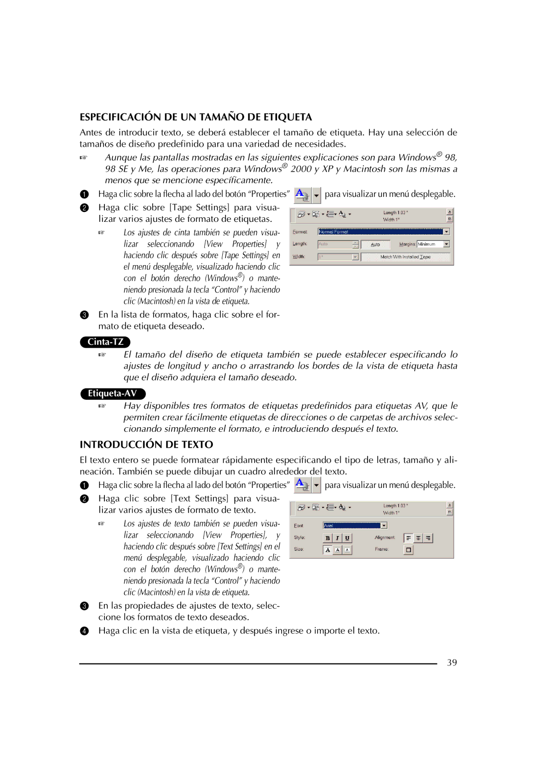 Brother PT-2600 manual Especificación DE UN Tamaño DE Etiqueta, Introducción DE Texto 