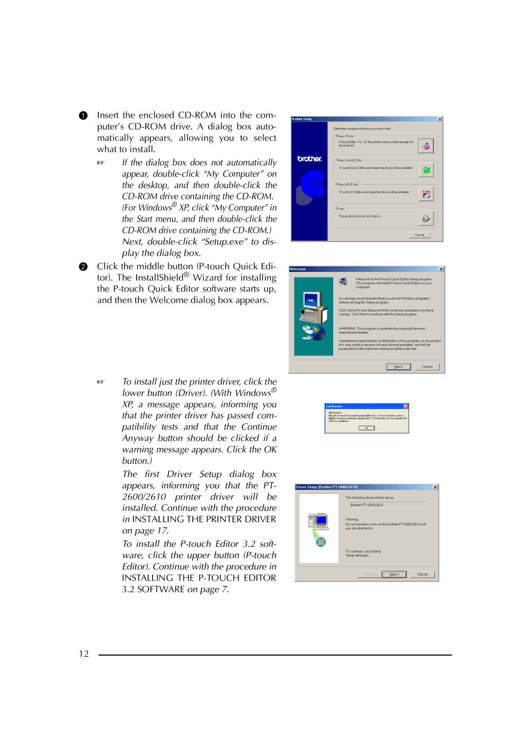 Brother PT-2600 manual Installing the P-TOUCH Editor 3.2 Software on 