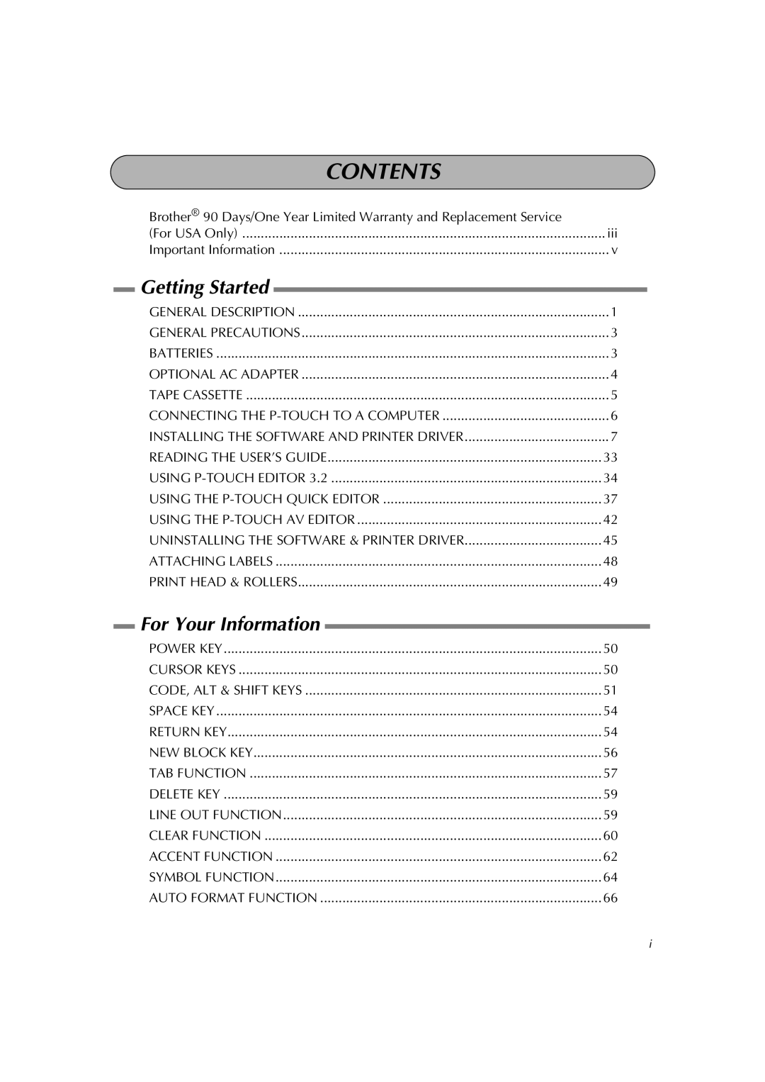 Brother PT-2600 manual Contents 