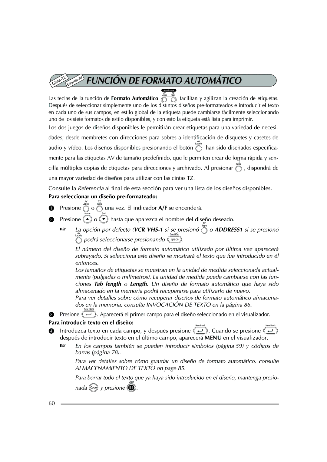 Brother PT-2600 manual Función DE Formato Automático, Para seleccionar un diseño pre-formateado 