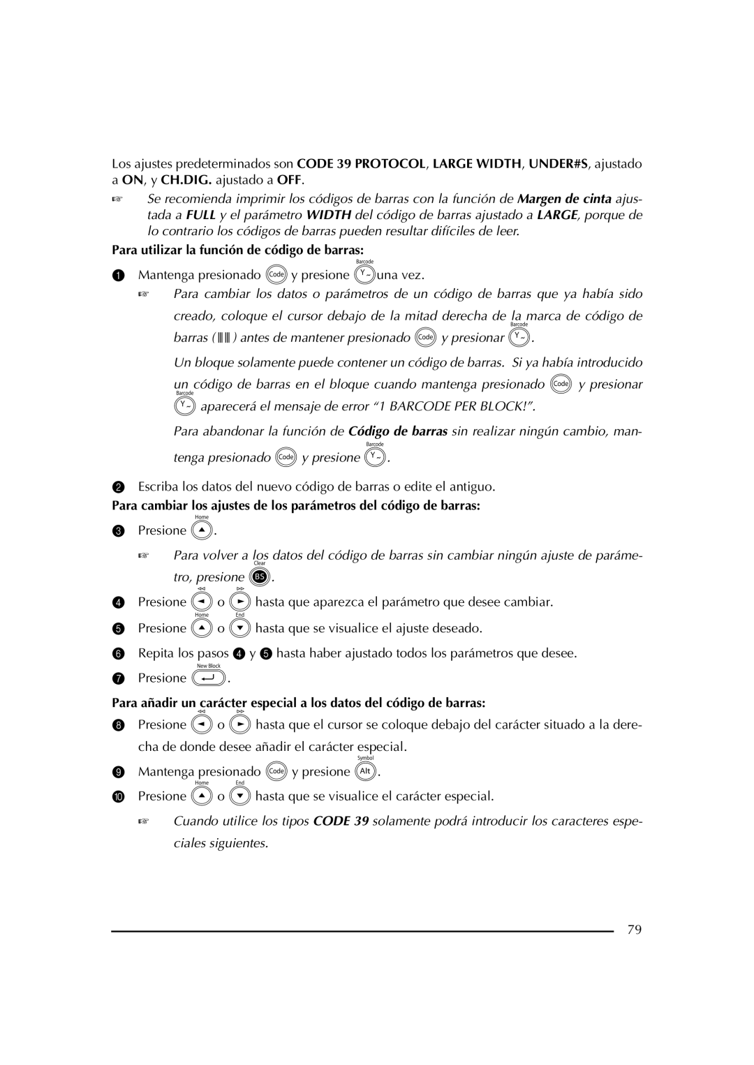 Brother PT-2600 manual Para utilizar la función de código de barras, Mantenga presionado cy presione Yuna vez, Presione e 