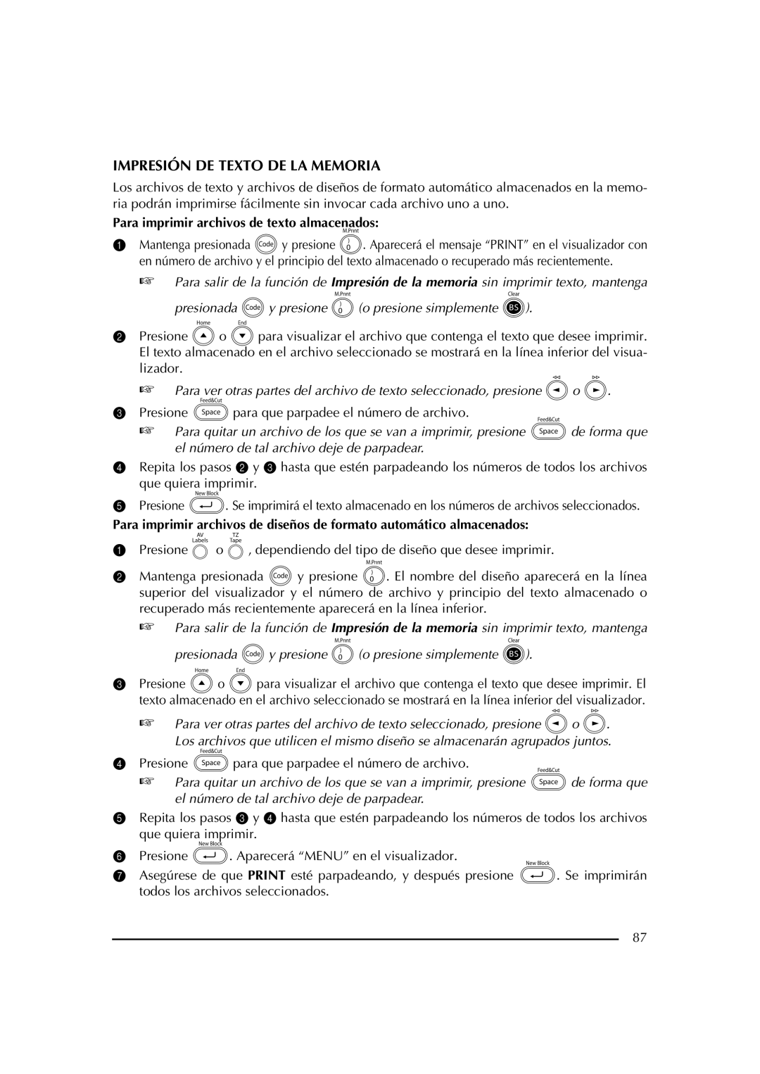 Brother PT-2600 manual Impresión DE Texto DE LA Memoria, Para imprimir archivos de texto almacenados 