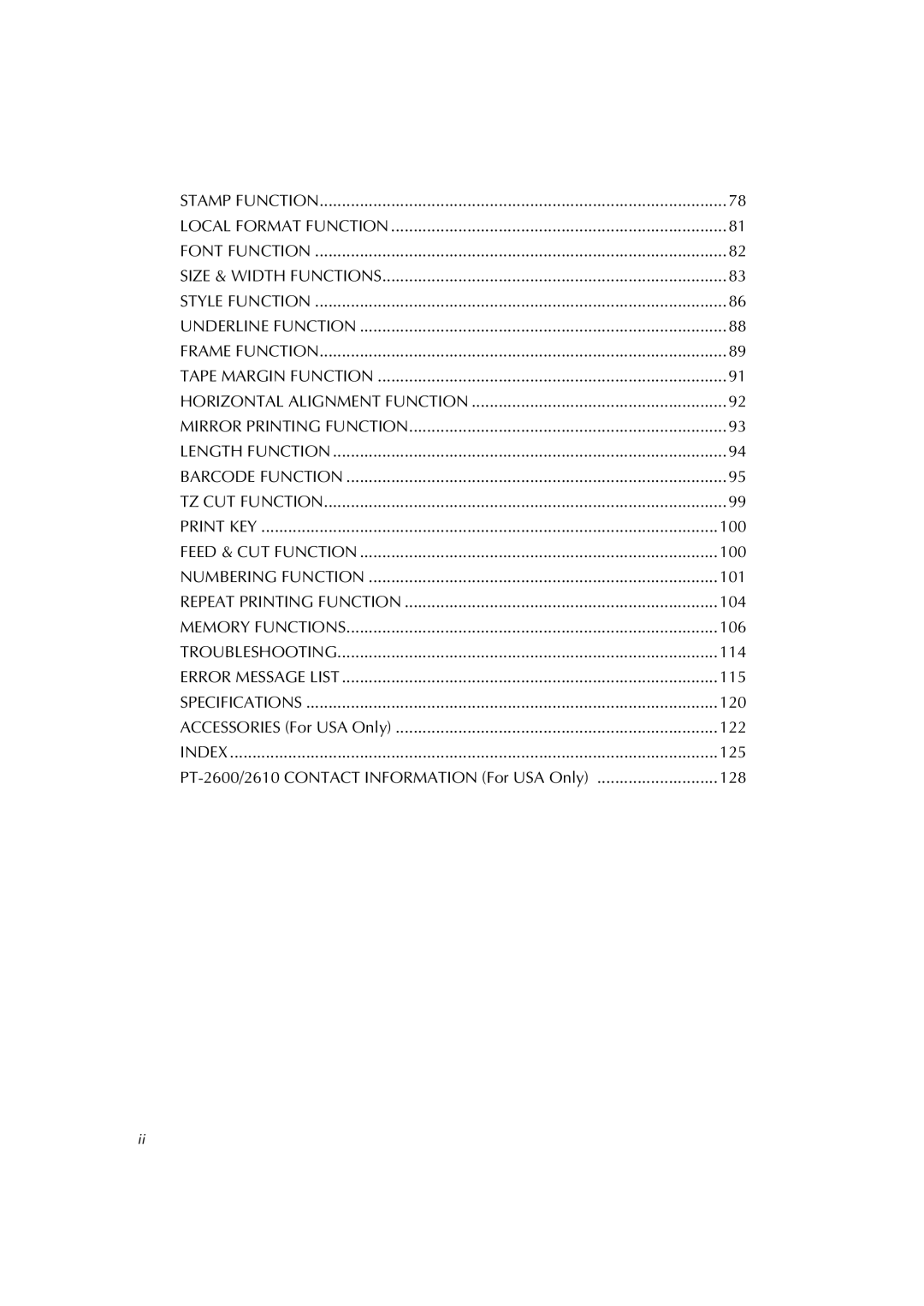 Brother manual Accessories For USA Only, PT-2600/2610 Contact Information For USA Only 