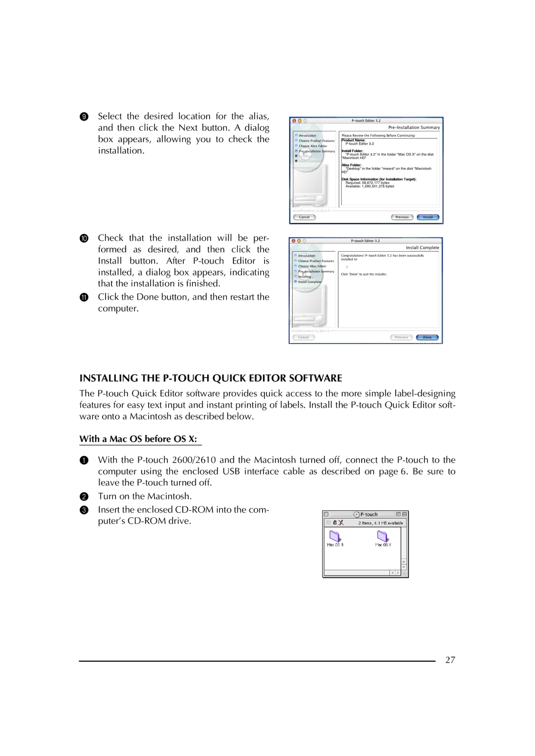 Brother PT-2600 manual Installing the P-TOUCH Quick Editor Software 