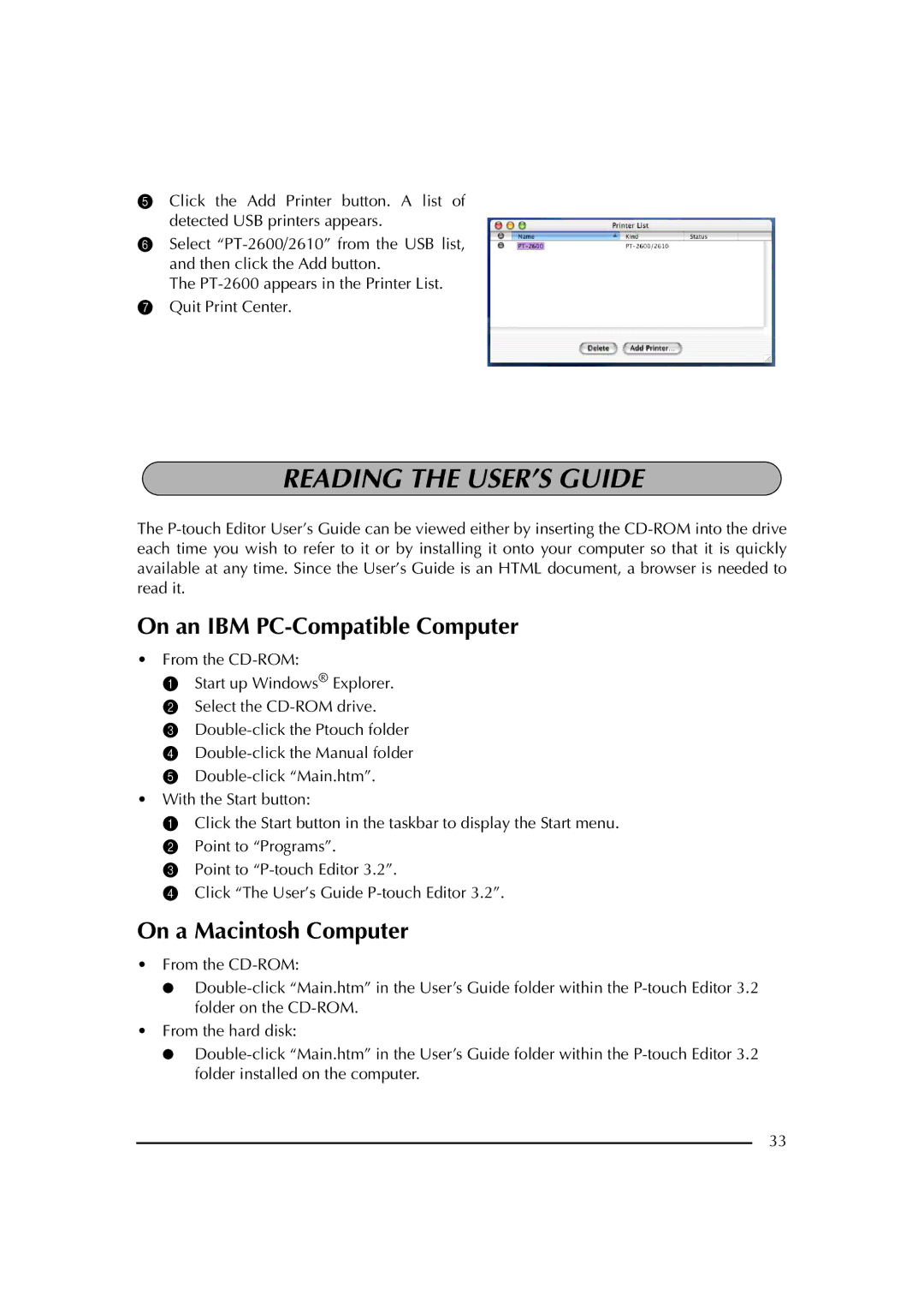 Brother PT-2600 manual Reading the USER’S Guide 